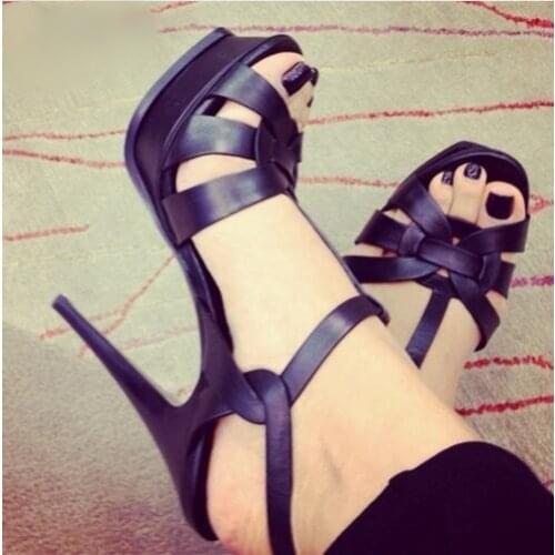 Runway Womens Sandals 2019 Extreme High Heel Platform Shoes Sandalias Sexy Ladies Summer Shoes 14MM Thin Heels Pumps