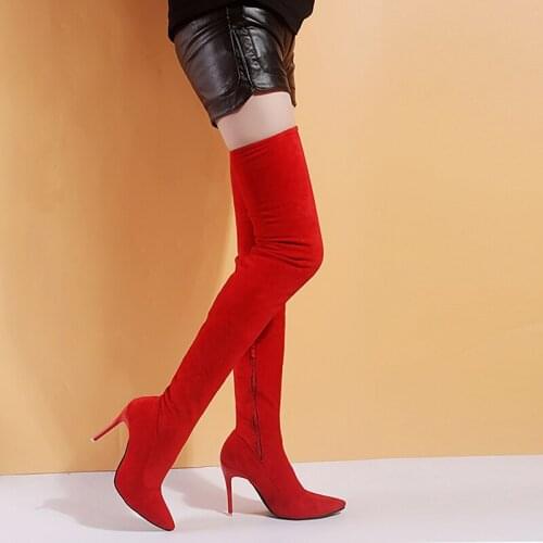 New 2021 Fashion Stretch Fabric Sock Boots Pointy Toe Over-the-Knee Heel Thigh High Pointed Toe Woman Boot Botas De Mujer