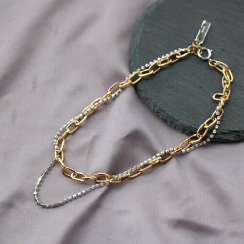 Women 18K gold plated bling zircon double layer chain necklace wholesale