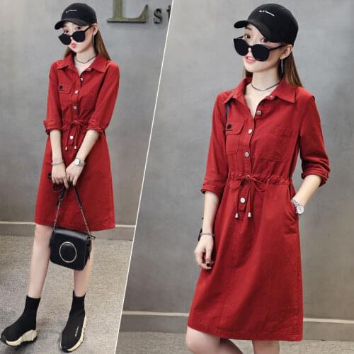 Women Autumn Embroidery Dress Long Casual Lapel Tie Dress Women Dress Elegant Button Dress