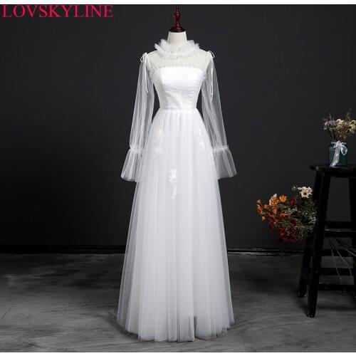 Vestido De Novia Wedding Dress High Neck Tie Long Sleeves A-line Lace up Robe de Marriage Wedding Gowns