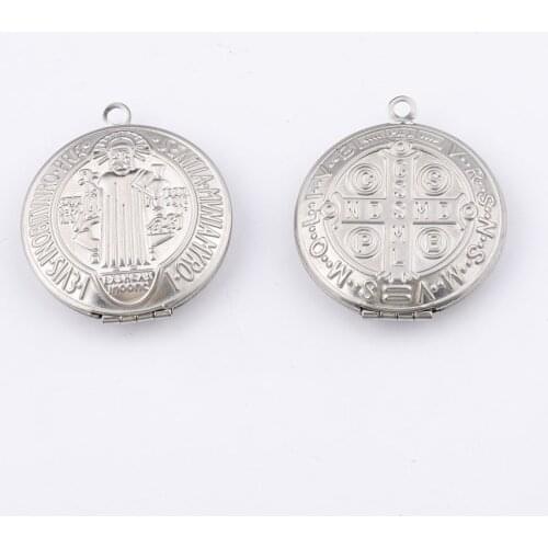 100% stainless steel Saint St Benedict Photo Pendant Locket Metal San Benito Lockets Mirror Polished Wholesale 10pcs
