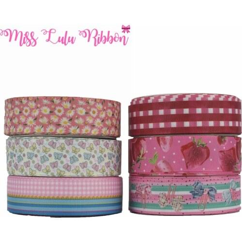 16mm-75mm Flower SeriesPink Peach Check Daisy Print DIY Decorative Accessories Knotting Hair Accessories 50 Yards / Roll