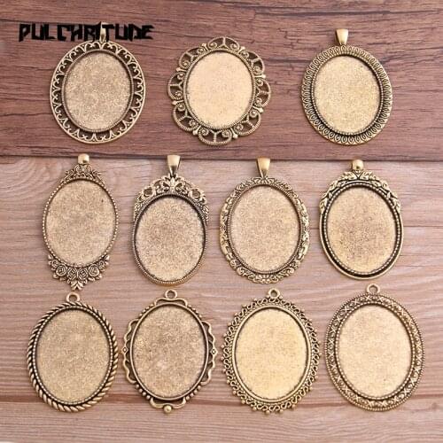 2pcs 30*40mm Inner Size antique God Plated 11 Style Big Oval Cabochon Base Setting Charms Pendant Necklace Findings