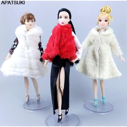 3sets Fashion Clothes Set for Barbie Doll Outfits Winter Costume Floral Dress Fur Coat 1/6 Doll Accessories Toys For Children