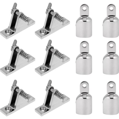 6x Marine Boat Deck Hinge Mount with 6Pcs 1 inch (25mm) Eye End Cap Bimini Top Fitting