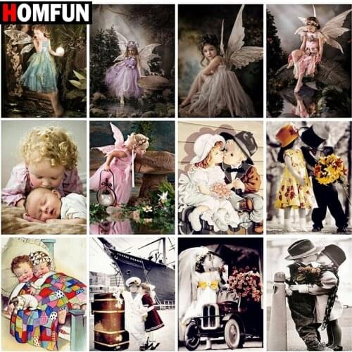 HOMFUN Diy 5d Diamond Painting "character kid scenery" Cross Stitch Square Round Diamond Embroidery Handwork Rhinestone Art