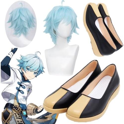 Anime Game Genshin Impact Cosplay Chongyun Cosplay shoes Game Genshin Impact Chong Yun Costume Halloween Chongyun Blue Wig+cap
