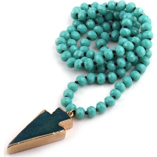 Free Shipping Fashion Knotted Halsband Aqua Crystal Beads Neck Arrowhead Pendant Necklace