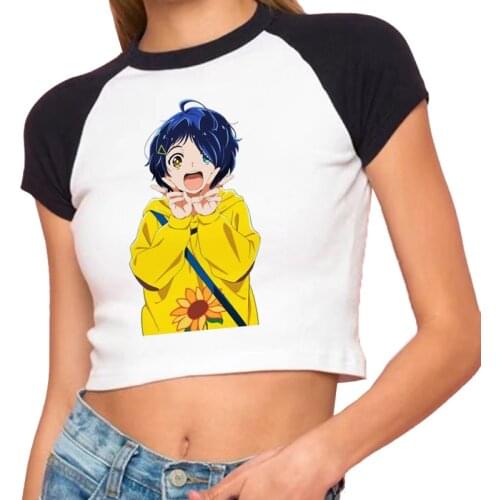 Wonder Egg Priority Ai Ohto Printing Anime Crop Top Y2k Kawaii Women Short Sleeve Slim Streetwear Harajuku Cartoon Graphic Tee