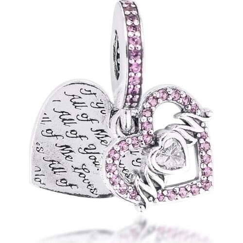 CKK Fit Pandora Bracelet Pink Heart & Mum Charms Silver 925 Original Beads for Jewelry Making Sterling DIY Women