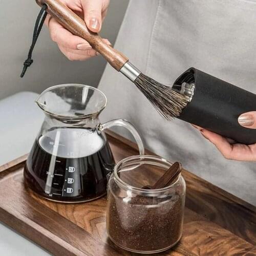 Wood Hand Coffee Grinder Cleaning Brush With Natural Bristles Lanyard Coffee Machine Brush Cleaner Tool For Barista Home Kitchen