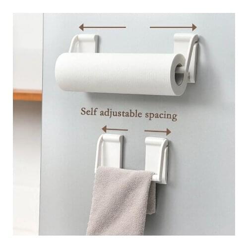 Paper Towel Holder Width-Adjustable Punch-Free Solid Color Magnetic Paper Towel Rack for Kitchen Living Room Office