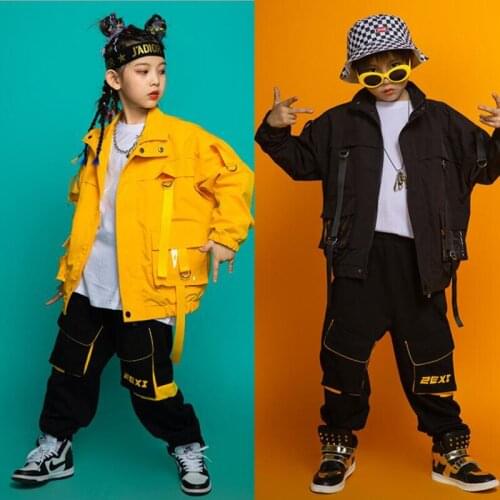 Kids Festival Hip Hop dancing Outfits Oversize Coat Jacket Tops Cargo Pants for Girls Dance Costumes Street Clothes wear