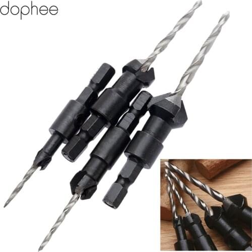 Dophee 4pcs Quick Change 2.5mm Hex Shank HSS Carpentry Countersink Drill Bit Hole Saw Woodworking Mini Drill +Wrench #6/10/13/16