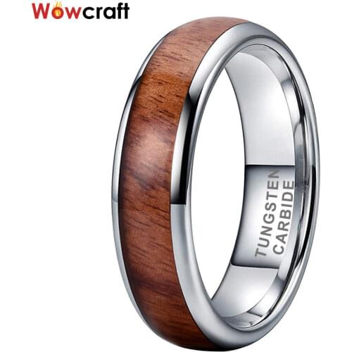 6mm Tungsten Wedding Band Women Wood Rings Polished Finish Nature Wood inlay Free Logo inside Engraving