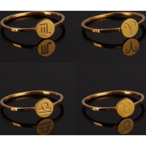 Constellations Ring Stainless Steel Couple Rings For Women Heart Star Zircon Ring Fashion Female Jewelry Accessories Wholesale