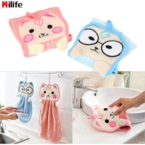 Dishcloths Handkerchief Hanging Hand Towels Cute Cartoon Cat Water Absorption Cloth Candy Color Polyester Eco-friendly