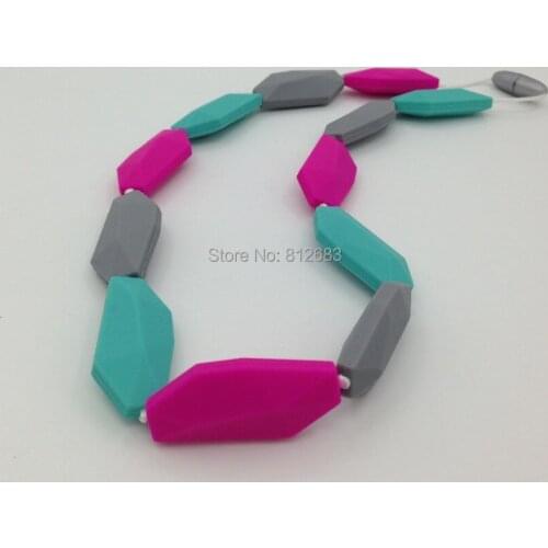 2015 hot Silicone Teething Necklace Nursing Necklace with Pendants Geometric Stones -jack Necklace-bead Free Shipping