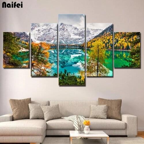 5 Panel DIY Diamond Painting Lake Landscape Full Square Round 3d Diamond Embroidery Sale Cross Stitch Mosaic Handmade Home Decor
