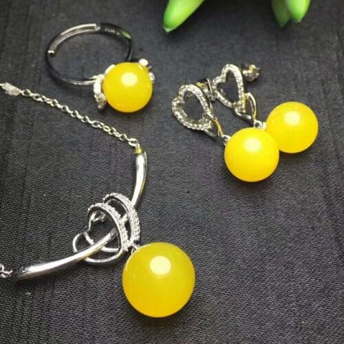 C18#925 silver inlaid natural chalcedony set, the jade face is clean and translucent