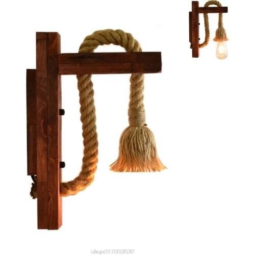 E27 American Style Pastoral Hemp Rope Wall Lamp Vintage Wooden Wall Light for Restaurant Coffee Shop DecorJy15 21 Dropship