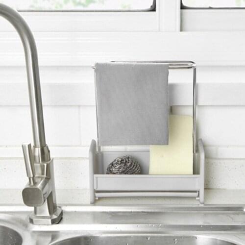 Stainless Steel Removable Kitchen Sponge Holder Sink Cleaning Brush Soap Rack Drain Tray Rag Hanging Shelf High Quality
