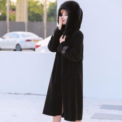 X-Long Office Lady 2021 Fashion New Women Sheep Shears Hair Hooded Bontjas Womens Wool Winter Warm Coats