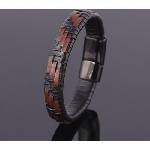 New Bracelet Fashion Mens Business Woven Leather Stainless Steel Custom Simple and Elegant Wrist Strap Temperament Accessories