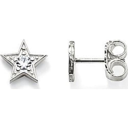 Silver Plated Star Shape Ear Stud Earrings with White Zirconia, Most Fashion Glam Earring Jewelry Best Gift Earings for Women