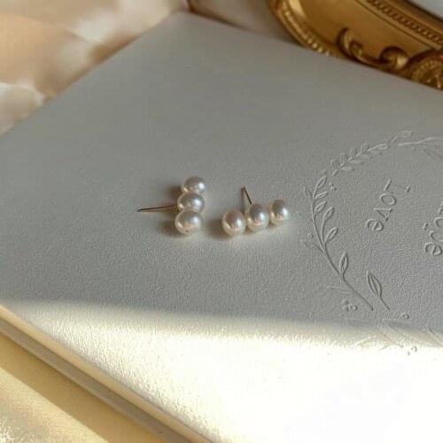 Strong light natural pearl 14K gold stud earrings geometric planet love long tassel water drop sun flower ladies jewelry