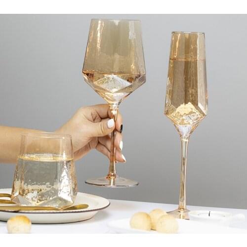 Luxury Golden Amber Wine Glasses Lead-Free Crystal Goblet Champagne Water Cup Nordic Bar Drinking Wedding Home Drinkware