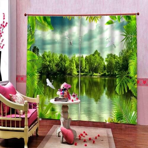 Modern Chinese Style Lake Reflection Landscape Forest Curtain For Living room Bedroom Egrets Blackout Window Drapes Decor Sets