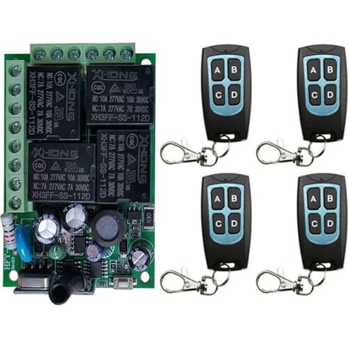 433MHz Universal Wireless Remote Control AC 110V 220V 10Amp 2200W 4CH Relay Receiver Module RF Switch for Gate Garage opener