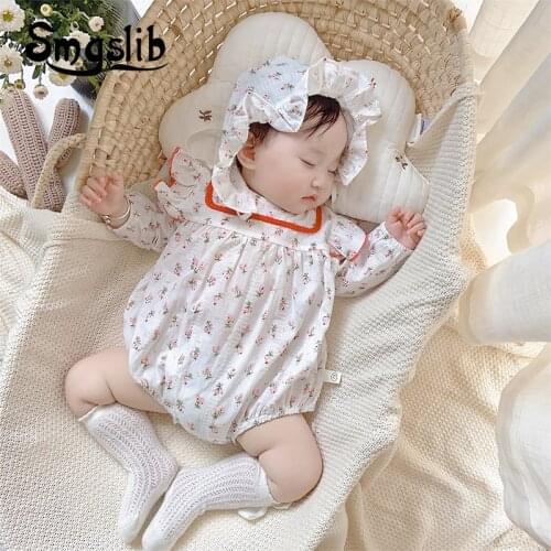 SMGSLIB 2021 Spring Autumn Baby Girl Rompers Baby Girl Long Sleeves Floral Triangle Crawl Clothing Baby Girl Clothing Rompers