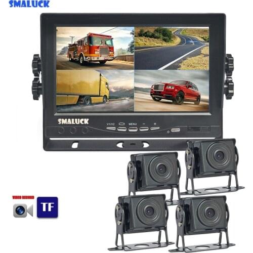 SMALUCK AHD 7" 4 Split QUAD IPS Car HD Monitor 2000000 Pixels AHD Rear View Car Camera Waterproof with SD Card Video Recording