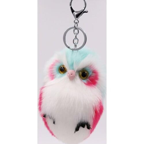 Owl Pom Pom Key Chain Faux Rabbit Fur Pom Poms Cute Animal Car Handbag Key Ring Gift For Lady Women