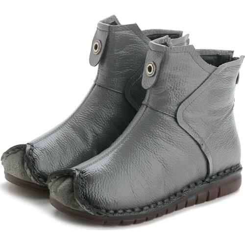 2020 Winter Genuine Leather Women Ankle Boots Handmade Embroidered Ethnic Style Vintage Women Shoes Flat Boots For Gift