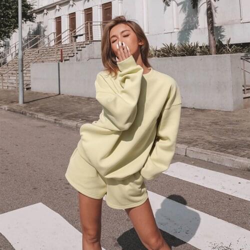 Women Two-piece fashion casual shorts sweater suit Summer Long sleeve pullover Tops and Shorts Streetwear Tracksuits sport sets