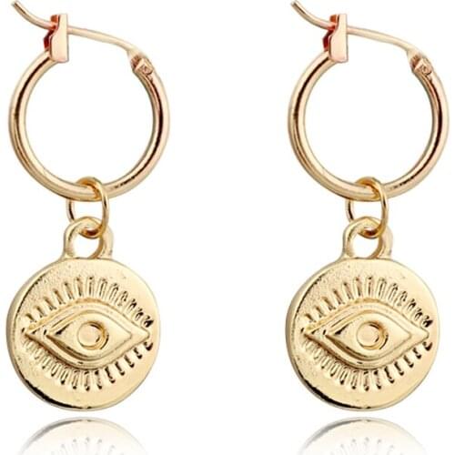 1Pair European Trendy Gold Metal Eye Hoop Earrings For Women Vintage Small Round Pendant Endless Circle Earrings Jewelry E599