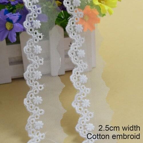 10yards 2.5cm white lace cotton embroidery lace french lace ribbon fabric guipure diy trims warp knitting sewing Accessories3687