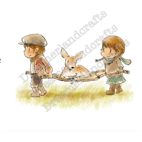 10x6 Girl and boy are lifting animals Transparent Clear Stamps Silicone Seals for DIY scrapbooking photo album Card Making