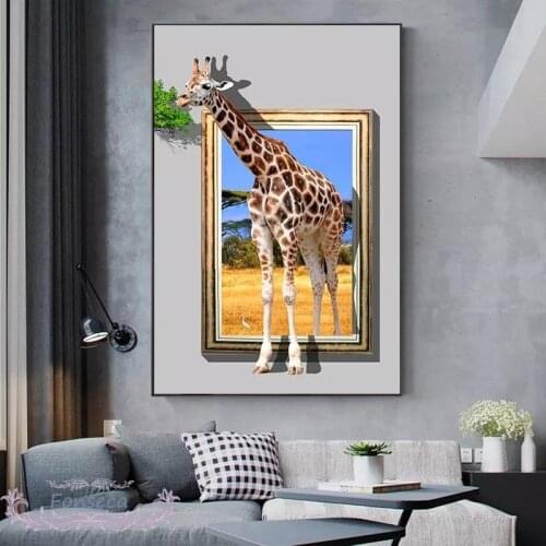 3D Animals Printed Poster Creative Giraffe Black Golden Lion Canvas Painting Wall Art Picture Modern Decoration for Living Room