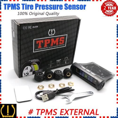 Xuan Car Smart External TPMS Tire Pressure Sensor Monitoring System Solar Power Digital TMPS LCD Display USB Auto Security Alarm