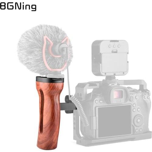 BGNing Universal Adjustable Wooden Handle Grip with Cold Shoe Mount 1/4“ 3/8” Screw Thread for BMPCC 4K A7RIII DSLR Cameras Cage