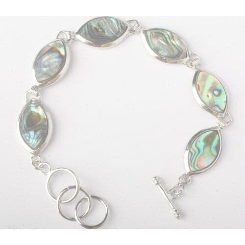 10X18MM Natural Abalone Shell Marquise Beads Bracelet Bangle 8"L