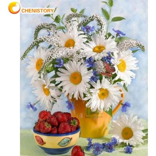 CHENISTORY Framed Paint By Numbers Kits For Adults White Flower Fruit Kits Hand Painted Oil Picture By Number Home Craft Diy Gif