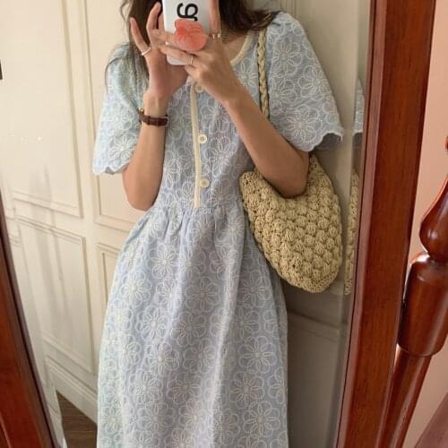 Alien Kitty Florals Cotton Princess Slim Party Brief Loose 2021 Vintage Sweet Casual All Match Femme Chic Long Dresses Vestidos