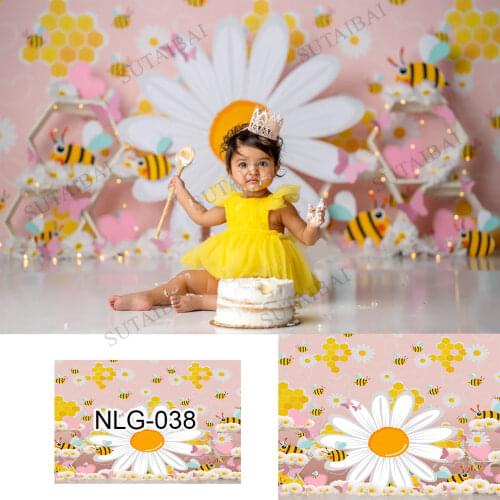 Bee Day Cake Smash Backdrops for Sunflowers Beehive Honey Children 1st Birthday Photographic Studio Pink Photo Backgrounds