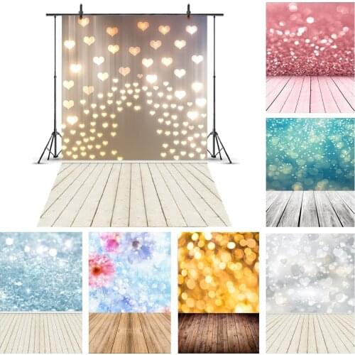 Laeacco Newborn Photophone Light Bokeh Love Heart Wooden Floor Baby Portrait Photography Backdrops Backgrounds For Photo Studio